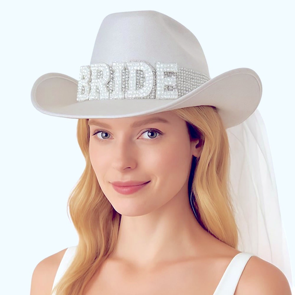 White Pearl Bride Western Cowboy Hat
